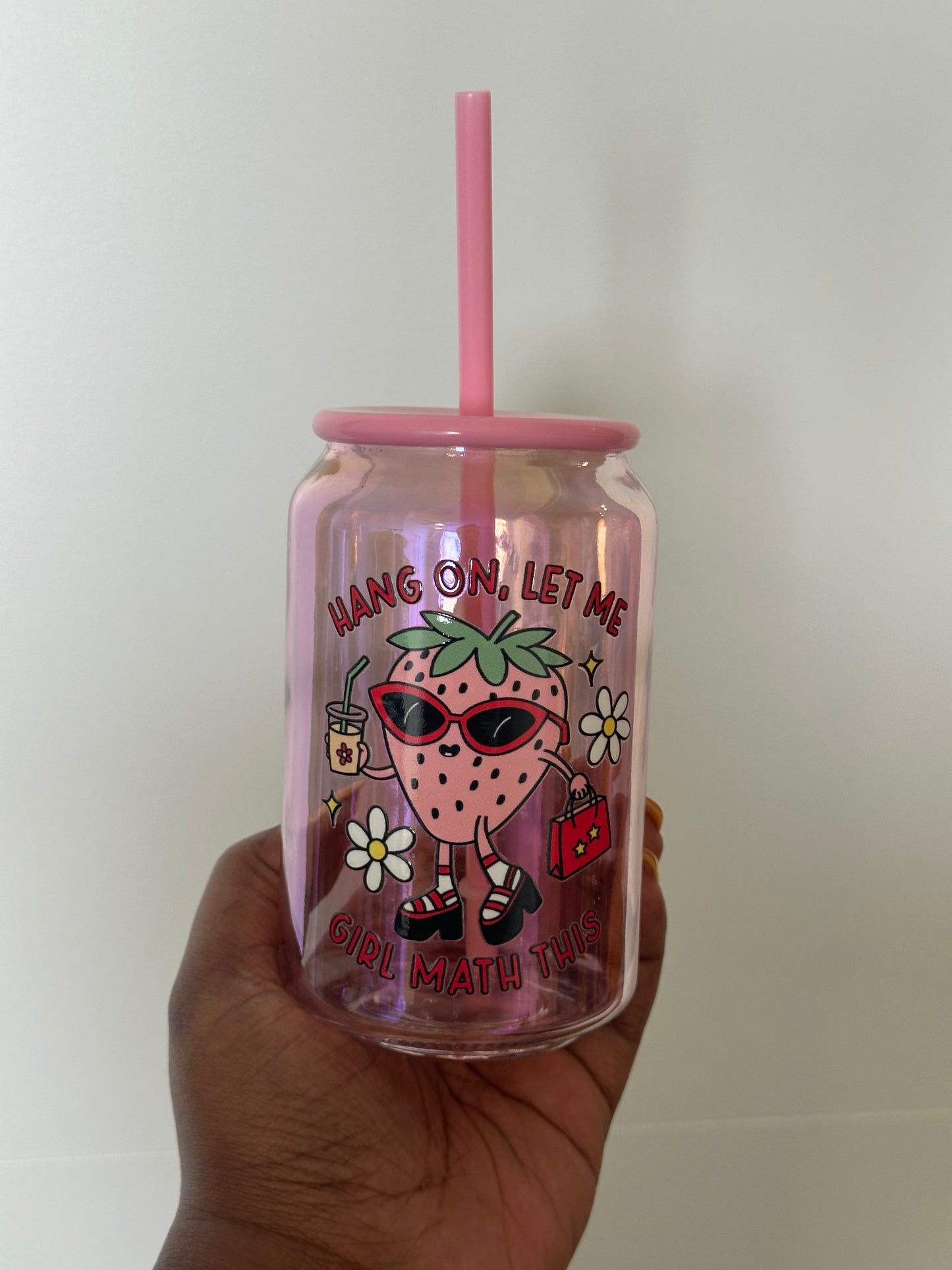 Girl Math Strawberry Glass Cup
